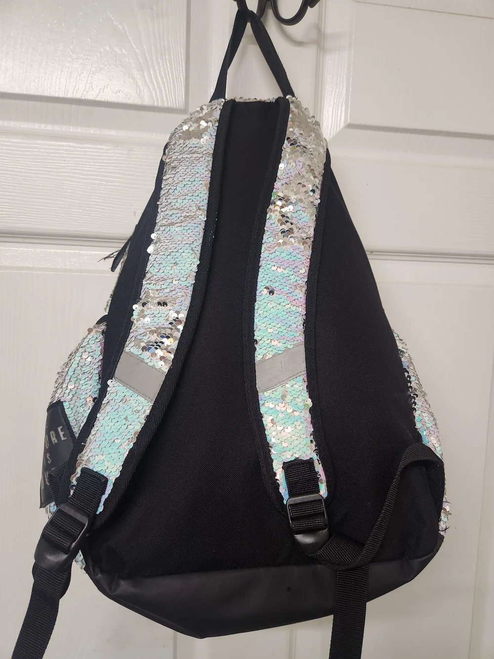 Justice Iridescent Sequin Tote Bag with Black Straps - Pastel Hues